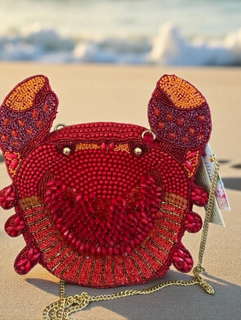 Handcrafted in India Red Crab Gold Eyes Beaded Crossbody Bag Tiktok Viral